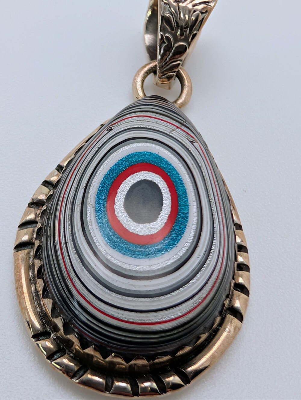 Fordite S925 Sterling Silver Pear Pendant - Picture 2 of 6
